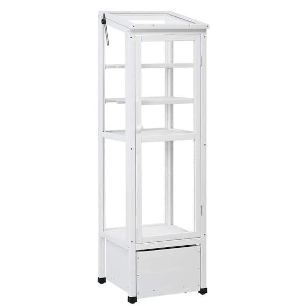 18.1 in. W x 16 in. D x 62.4 in. H Wood White Portable Mini Greenhouse with Movable Storage Box and Adjustable Shelves