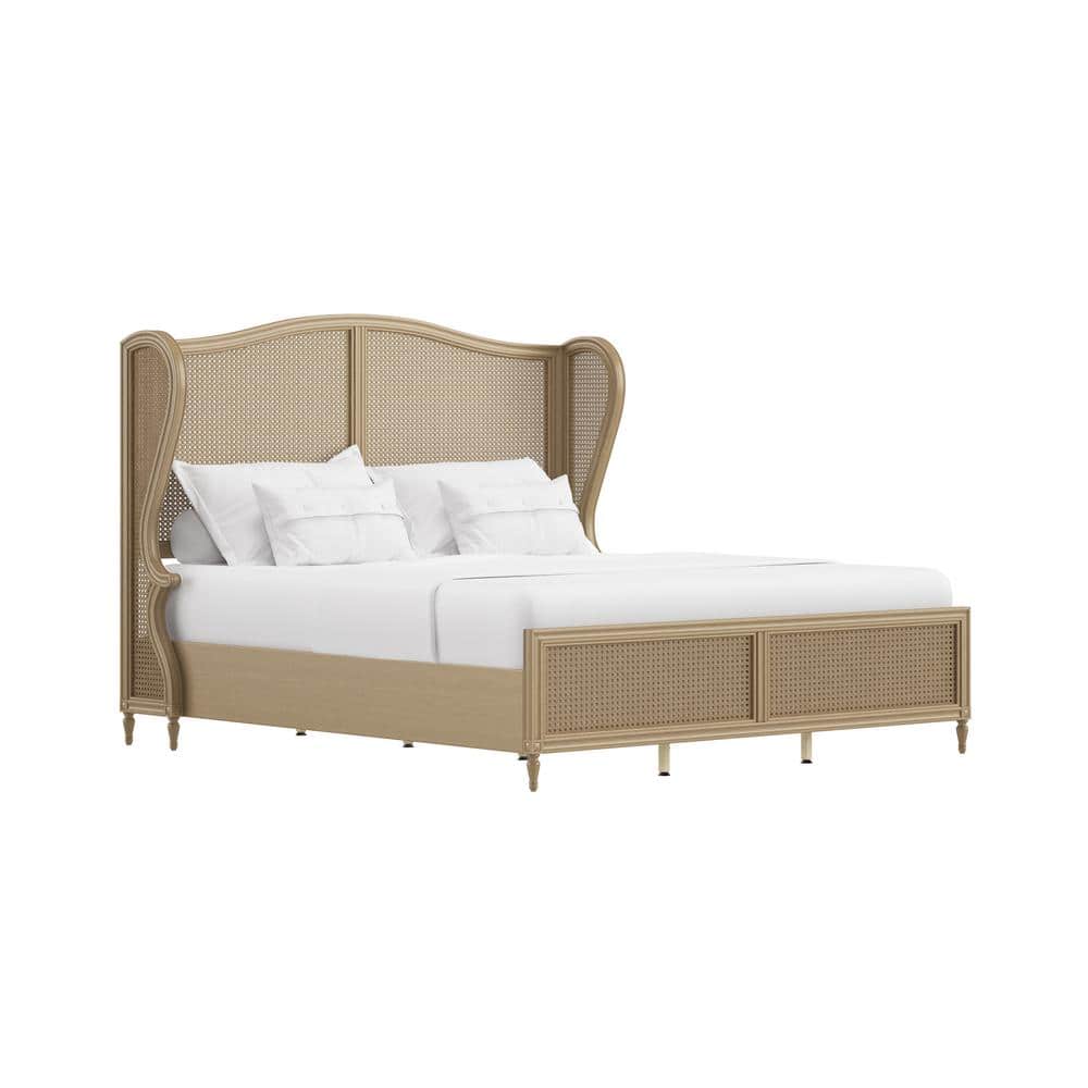 Antique White King Sausalito Bed with Cane Wingback Design