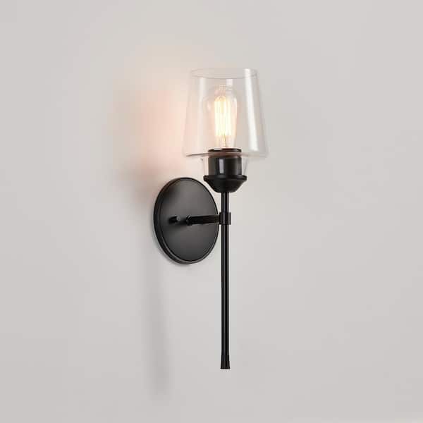1-Light Black Wall Sconces with Goblet Clear Glass Shade