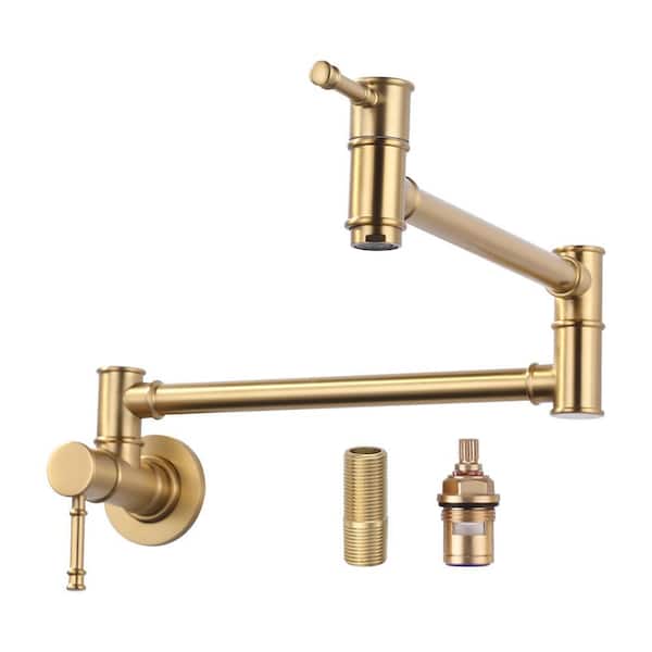 23.5 in. Wall Mounted Folding Pot Filler with Double Joint Swing Arm in Gold