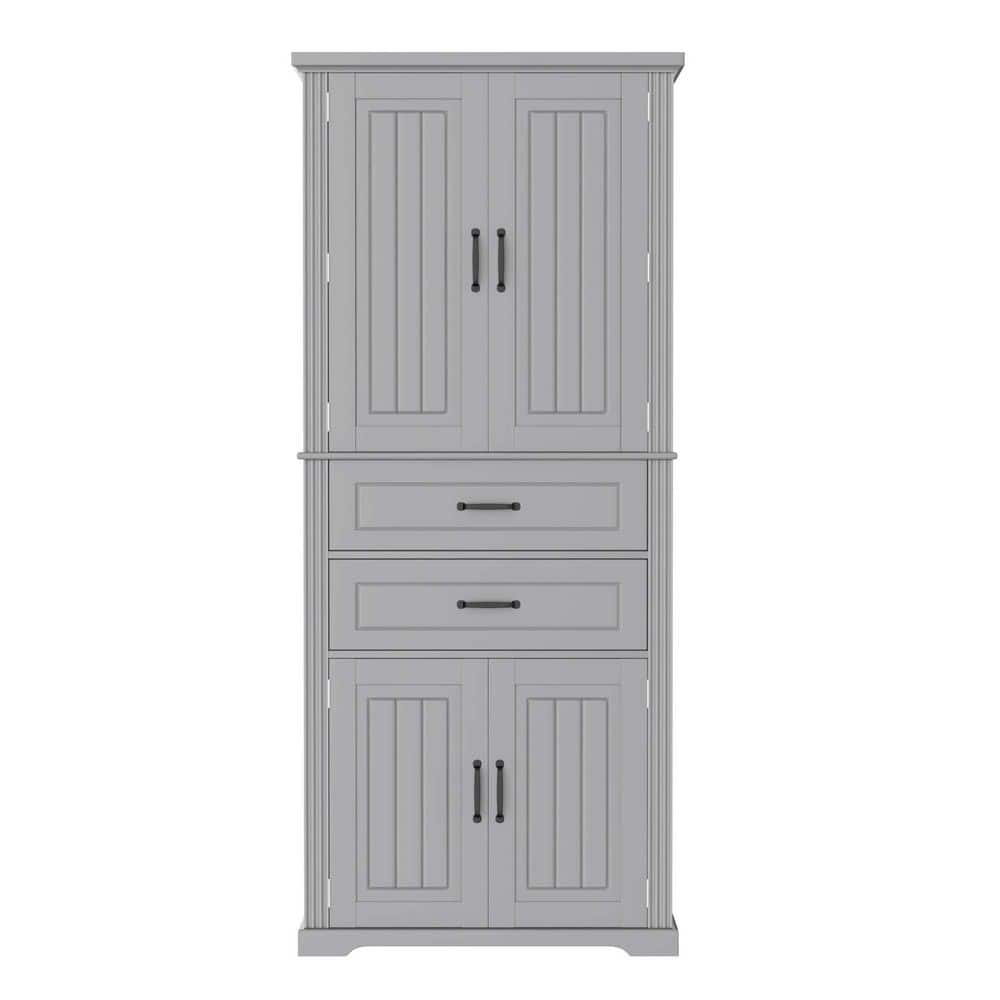 30 in. W x 15.75 in. D x 72.5 in. H Gray Linen Cabinet with Slide Rails, Adjustable Shelf, 2 Drawers