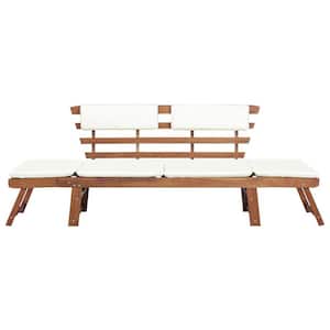 Wood Outdoor Solid Acacia Bench with Beige Cushion