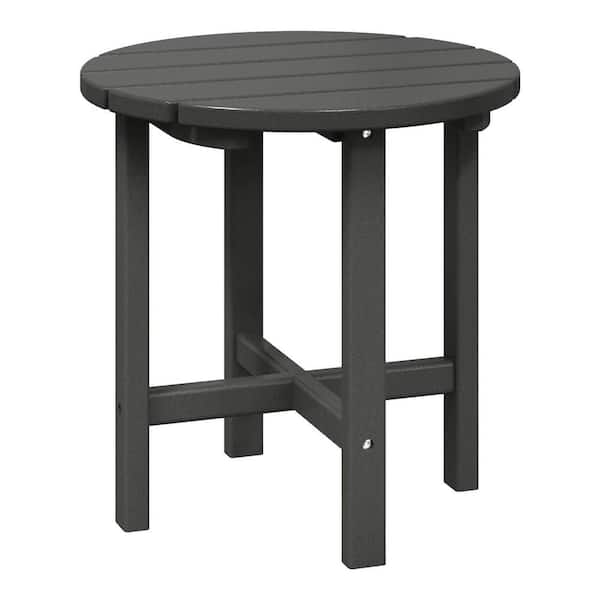 Mason 18 in. Gray Poly Plastic Fade Resistant Outdoor Patio Round Adirondack Side Table