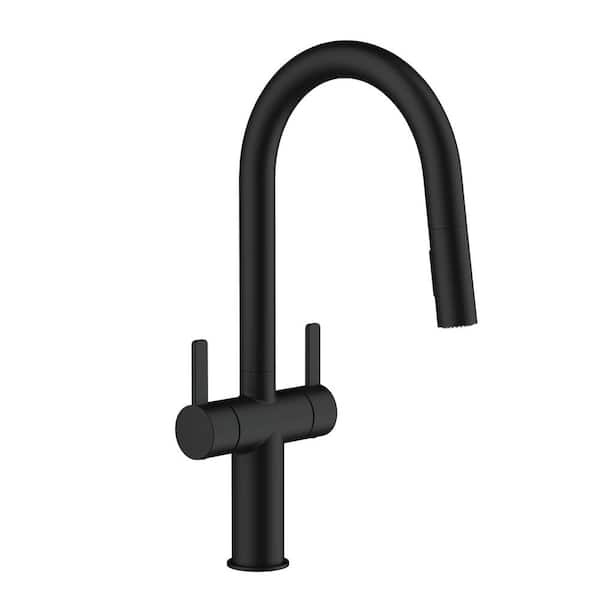 Amalfi Satin Black 17.25 in. 2-Handle Pull Down Sprayer Kitchen Faucet with 360° Swivel