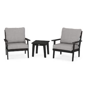 Grant Park Black 3-Piece Deep Seating Set with Grey Mist Cushions