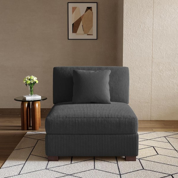Uixe 36 in. Gray Rectangle Corduroy Polyester Sectional Center Armless 1-Seat Sofa with One Pillow