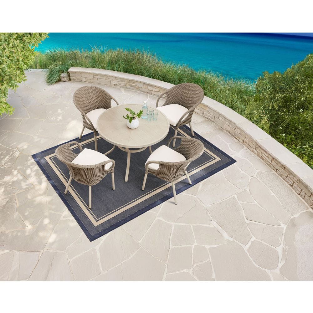 Riverwalk 5-Piece Brown Wicker and Metal Outdoor Dining Set with CushionGuard Cushions in Putty Beige price history on PriceWatchPro