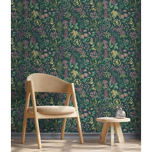 Floral Sprig Teal and Pink Non-Pasted Wallpaper (Covers 56 sq. ft.)