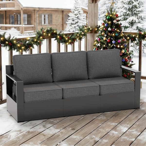 3-Seats Aluminum Outdoor Sectiona Couch with Deep Seating and Gray Cushions