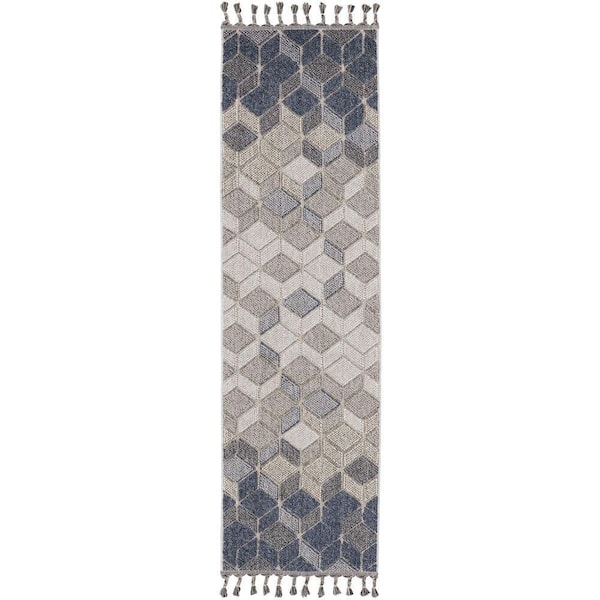 Nourison Paxton Grey/Slate 2 ft. x 8 ft. Geometric Contemporary Kitchen Runner Area Rug
