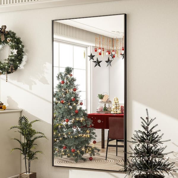 XRAMFY 30 in. W x 71 in. H Rectangular Black Aluminum Alloy Framed Modern Oversized Wall Mirror
