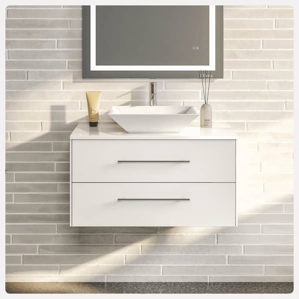 Eviva Totti Wave 30 in. W x 21 in. D x 22 in. H Bathroom Vanity in White with White Glassos Top with White Sink