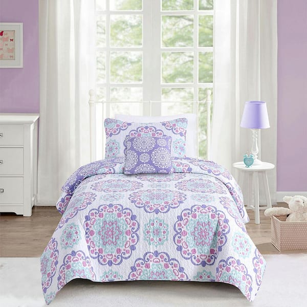 Vivian Purple 4-Piece Cotton Quilt Bedding Set - Full/Queen