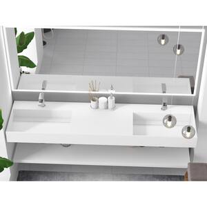 Juniper 72 in. Wall Mount Solid Surface Double-Basin Rectangle Bathroom Sink in Matte White