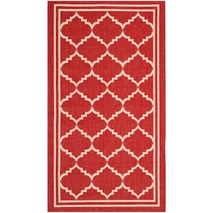 Courtyard Red/Beige Doormat 3 ft. x 5 ft. Geometric Indoor/Outdoor Patio Area Rug