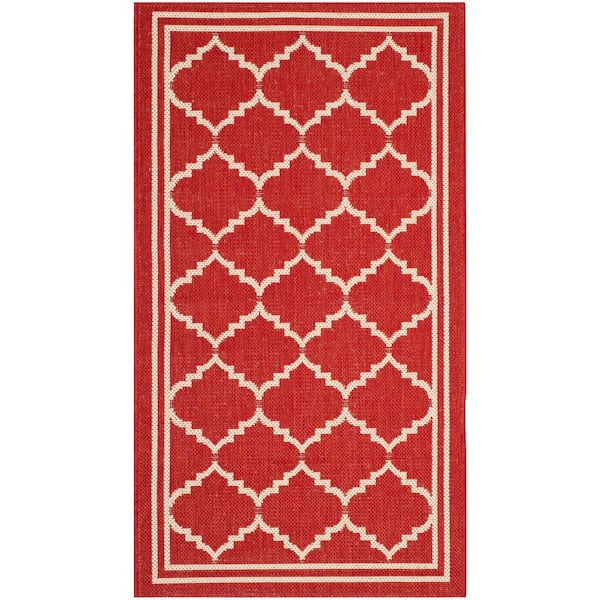 SAFAVIEH Courtyard Red/Beige Doormat 3 ft. x 5 ft. Geometric Indoor/Outdoor Patio Area Rug