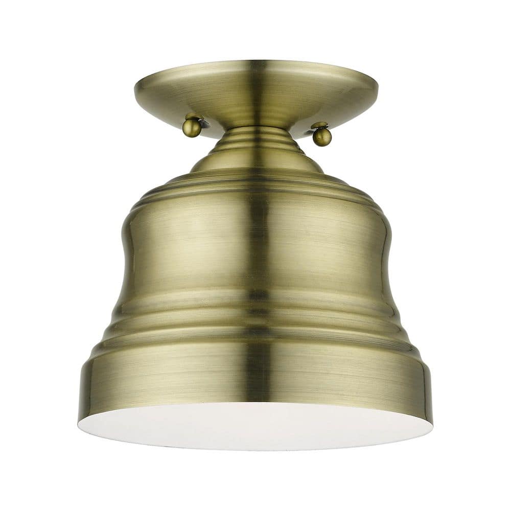 Downing 7 in. Industrial Dome Antique Brass Semi-Flush Mount for Hallway, Bedroom, Kitchen, Bulb Required not Included price history on PriceWatchPro
