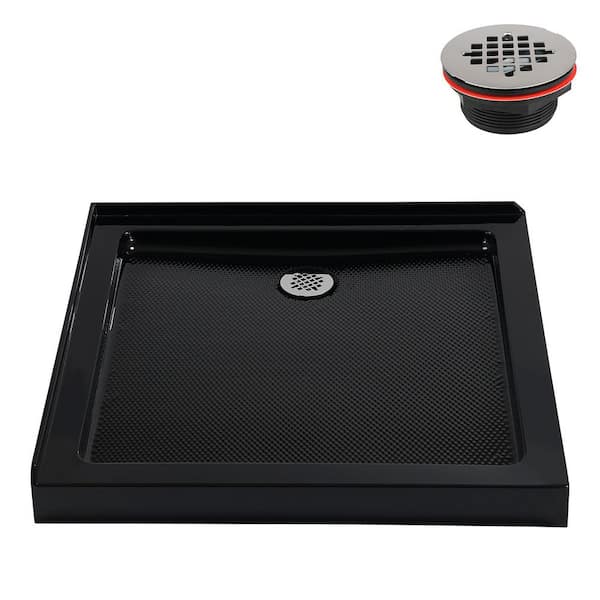 32 in. x 32 in. Corner Acrylic Shower Pan Base in Glossy Black with Right Drain Included
