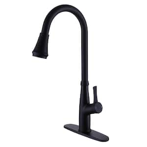 Single Handle Pull Down Sprayer Kitchen Faucet with Advanced Spray Single Hole Brass Kitchen Sink Taps in Matte Black
