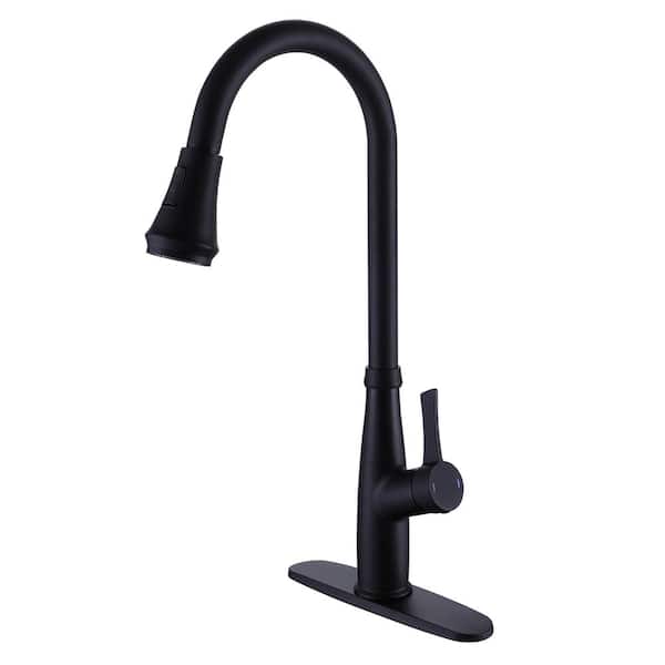 AIMADI Single Handle Pull Down Sprayer Kitchen Faucet with Advanced Spray Single Hole Brass Kitchen Sink Taps in Matte Black