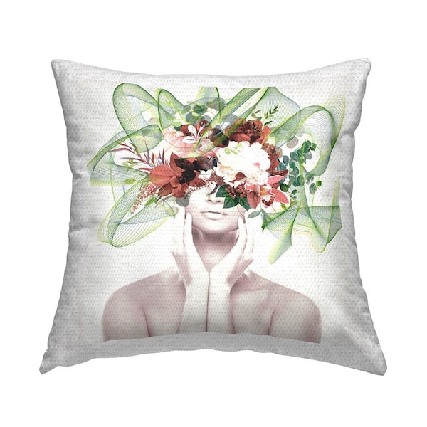 Stupell Industries Green Accent Floral Girl Green Square Outdoor Throw Pillow