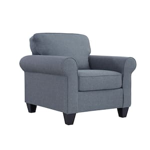 Classic Cottage Series Blue Fabric Rolled Arms Oversized Upholstered Chair