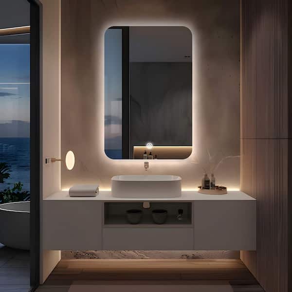 24 in. W x 36 in. H Rectangular Frameless Adjustable Backlit LED Wall Mirror Bathroom Vanity Mirror