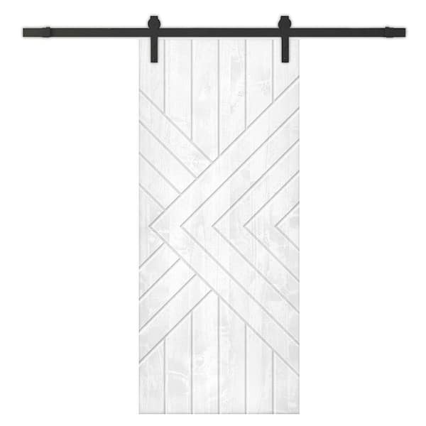 CALHOME 30 in. x 84 in. White Stained Pine Wood Modern Interior Sliding Barn Door with Hardware Kit