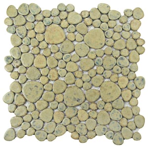 Pebble Green Moss 11 in. x 11 in. Porcelain Mosaic Tile (8.6 sq. ft./Case)