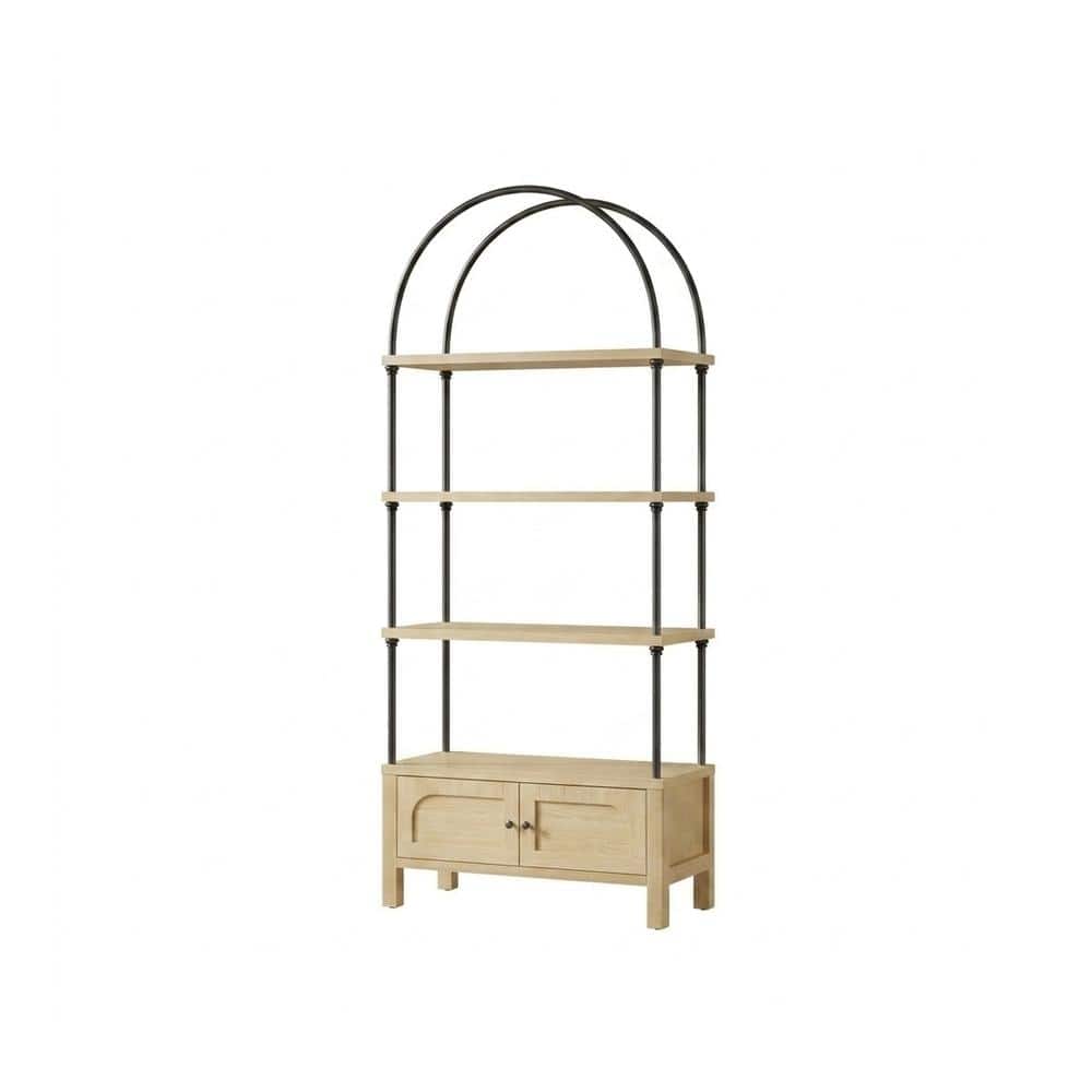 Arched Bookshelf with Door 71 Inch Tall, 5-Tier Oak Bookcase with Storage Cabinet, Wood Display Shelf for Office price history on PriceWatchPro