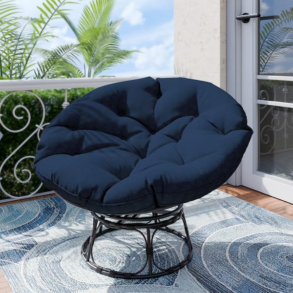 Patio Wicker Outdoor Papasan Lounge Chair with Blue Cushion