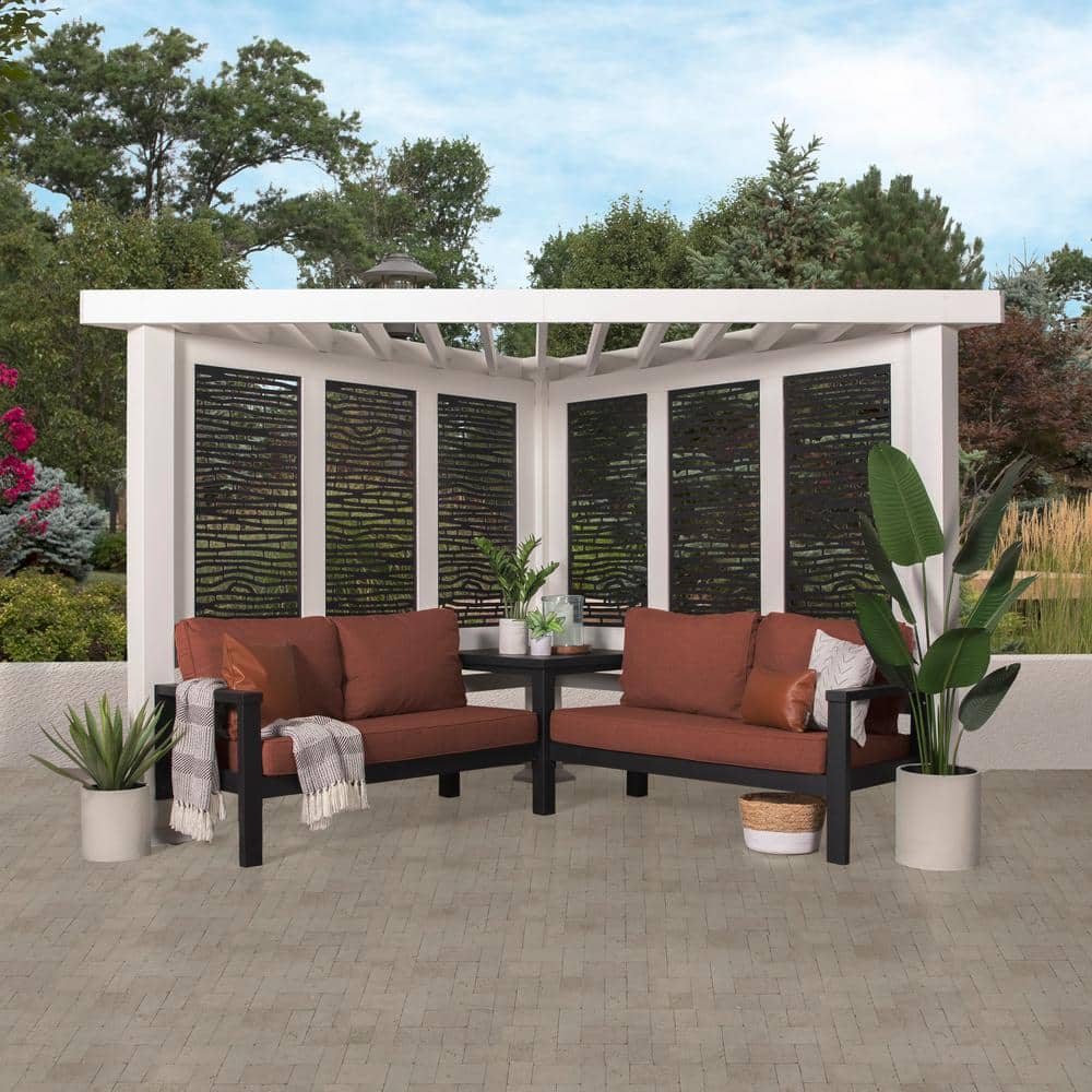 Ridgedale White Metal Cabana Pergola with Terracotta Seating