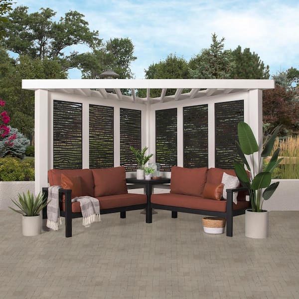 Ridgedale 8 ft. x 8 ft. White Steel Modern Cabana Pergola with Conversation Seating in Terra Cotta
