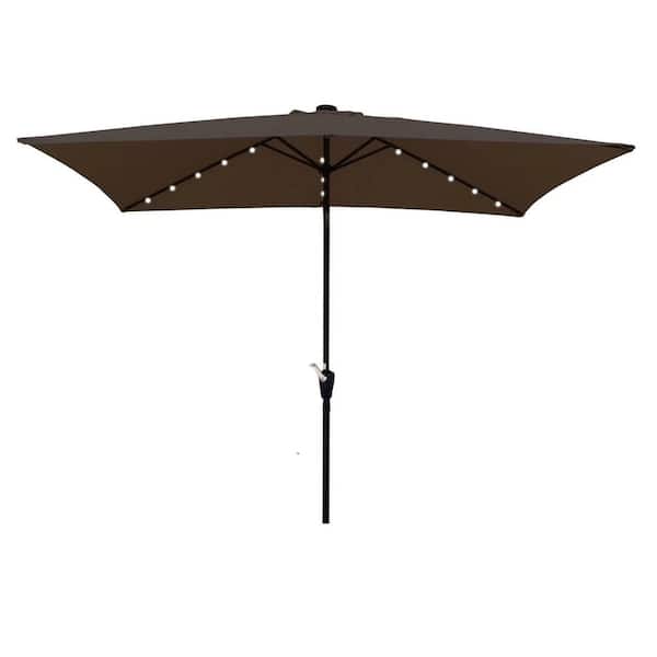 Cesicia 10 x 6.5 ft. Rectangular Steel Outdoor Market Patio Umbrella with Crank and LED Light in Chocolate