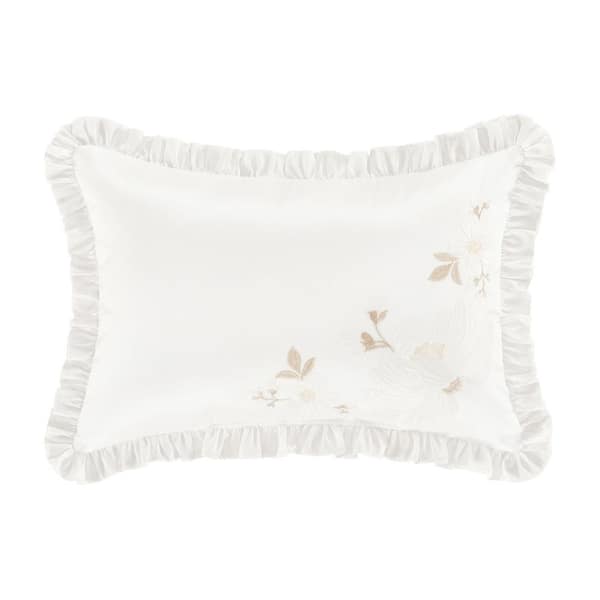 Unbranded Spring Garden White Polyester Boudoir Embellished Decorative Throw Pillow 13 in. x 19 in.