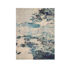 Celestial Ivory/Teal Blue 10 ft. x 14 ft. Abstract Modern Area Rug