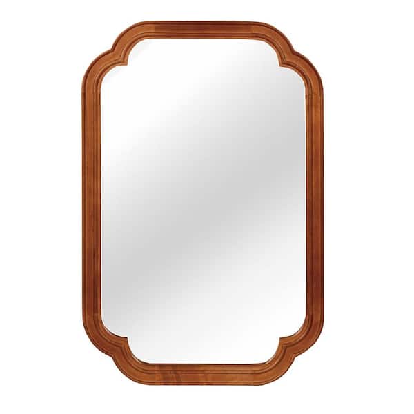 Yellowish Brown 24 in. W x 36 in. H Solid Wood Frame Rounded Corner Decorative Mirror for Bedroom, Living Room, Entryway