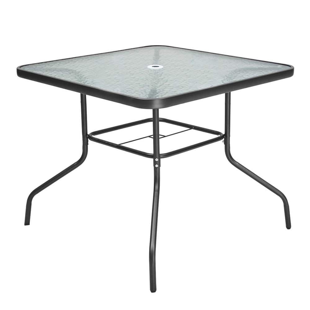 Gray 5-Piece Steel Patio Dining Set with Folding Chairs