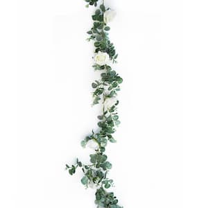 6 ft. Cream White Artificial Rose Eucalyptus Flower Garland Hanging Vine