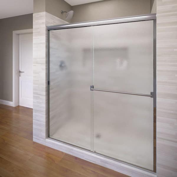 Basco Classic 60 in. x 70 in. Semi-Frameless Sliding Shower Door in Chrome with Obscure Glass