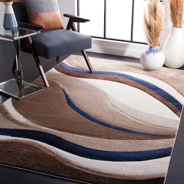 Hollywood 2 ft. x 3 ft. Beige/Blue Gradient Waves Area Rug