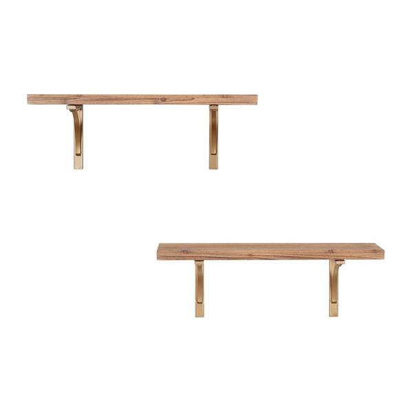 StyleWell 8 in. H x 24 in. W x 8 in. D Wood Wall-Mount Bookshelf with Gold Metal Brackets (Set of 2)