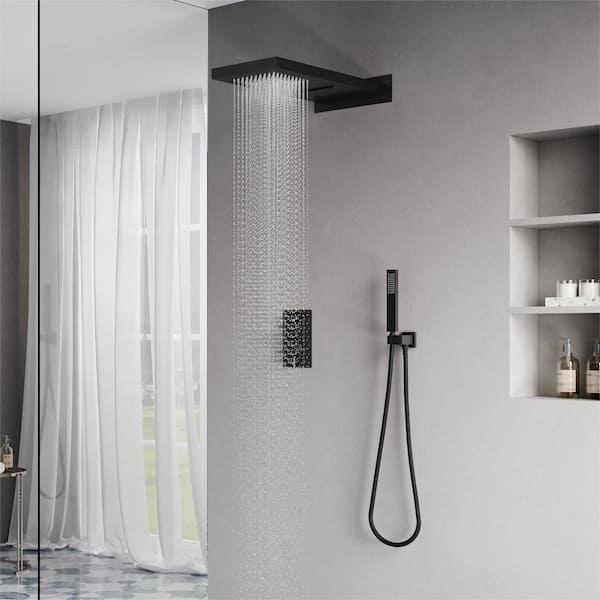 3-Spray 22 in. Large Shower Head Wall Dual Fixed and Handheld Shower Head in Matte Black, Pressure Balance Valve