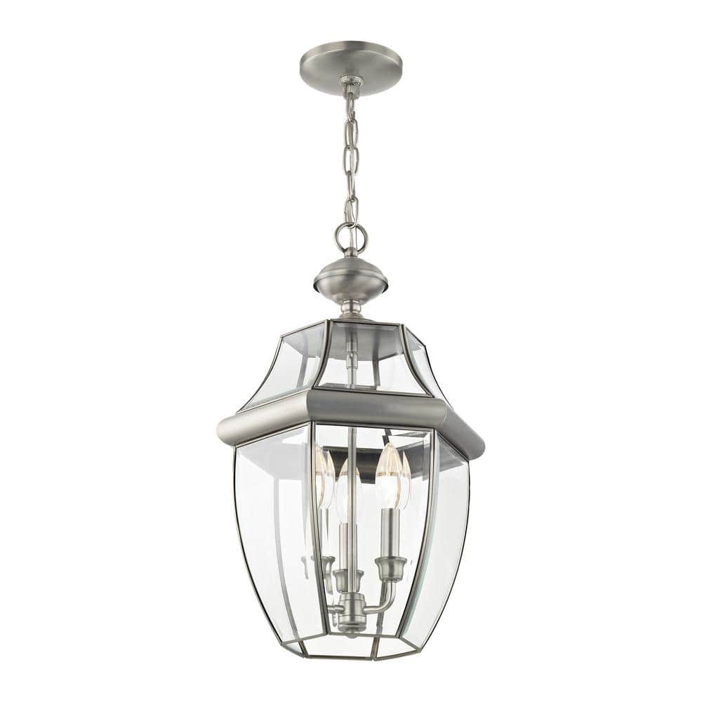 Monterey Brushed Nickel 3-Light Outdoor Pendant Lantern