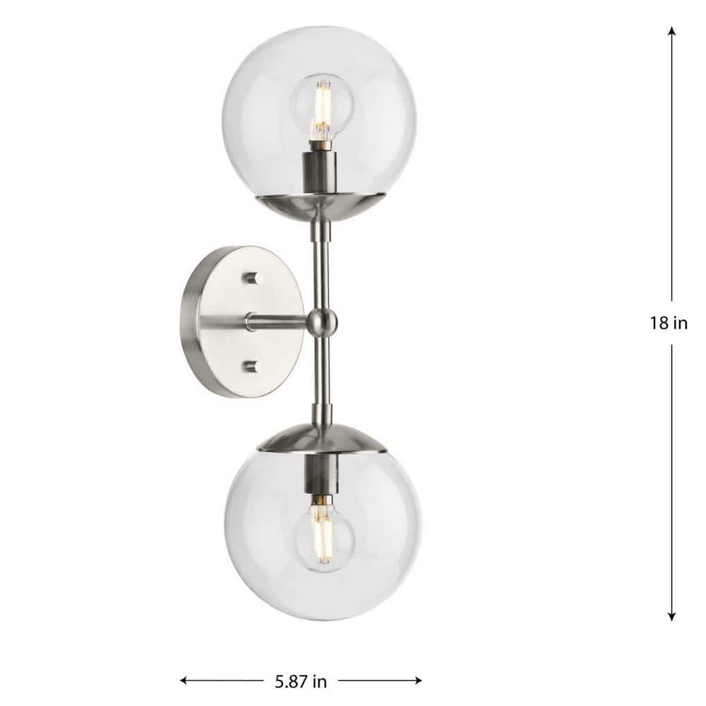 Atwell Brushed Nickel 2-Light Wall Sconce with Clear Glass Shades