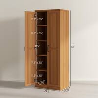 HOMCOM Kitchen Pantry, Freestanding 5-tier Storage Cabinet with 2 Adjustable Shelves for Dining Room, Teak Wood Grain 835-540V81TK