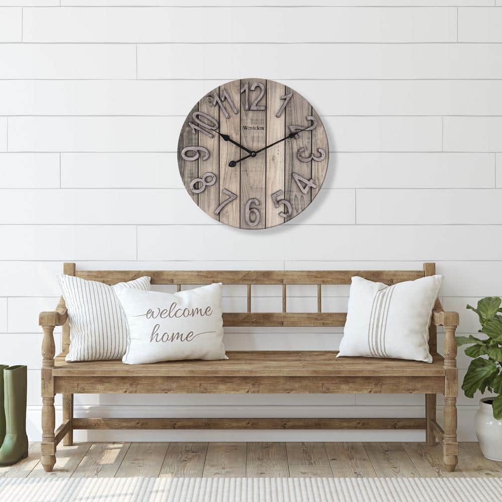 Westclox 15.5" Brown Farmhouse Wood Grain Wall Clock with Raised Numbers