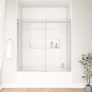 60 in. W x 58 in. H Single Sliding Semi-Frameless Tub Door in Chrome with 5/16 in. Explosion-Proof Tempered Clear Glass