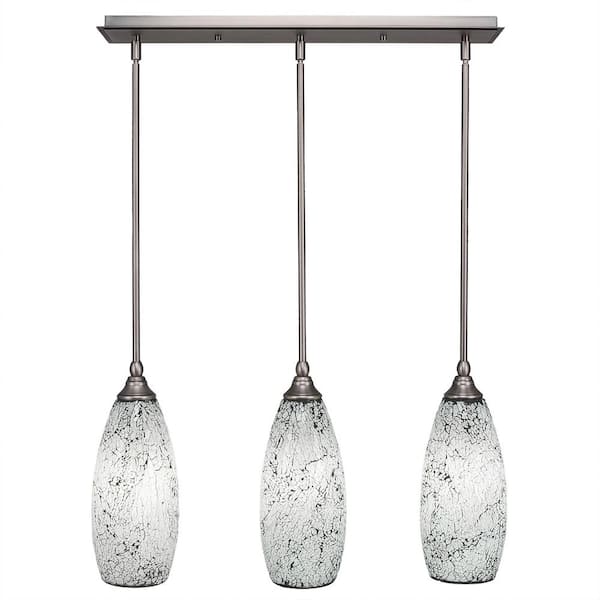 Unbranded Livingston 100-Watt 3 Light Brushed Nickel, Linear Pendant Light with 5.5 in. Black Fusion Glass Shade No Bulbs Included