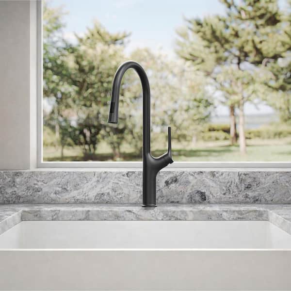 20.2 in. Single Handle 360° Swivel Pull Down Sprayer Kitchen Faucet with Advanced Spray in Matte Black